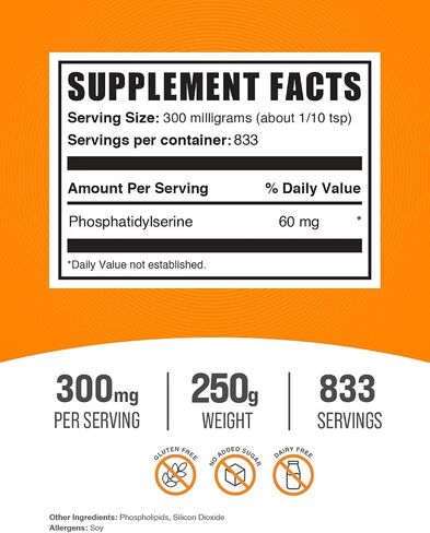 BulkSupplements.com Phosphatidylserine Powder - Phosphatidylserine Supplement, Sourced from Soy Beans - 300mg per Serving (60mg of Phosphatidylserine), 25g (0.88 oz) (Pack of 1) in Saudi Arabia