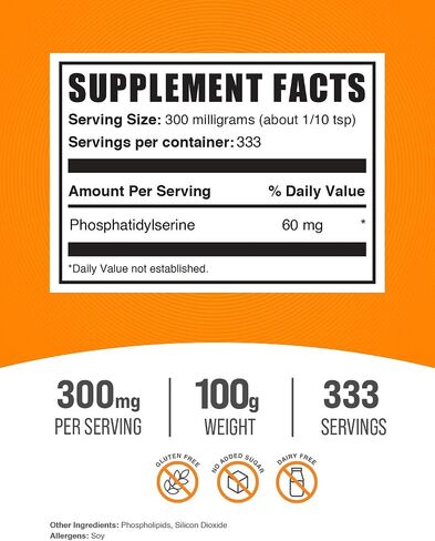 BulkSupplements.com Phosphatidylserine Powder - Phosphatidylserine Supplement, Sourced from Soy Beans - 300mg per Serving (60mg of Phosphatidylserine), 25g (0.88 oz) (Pack of 1) in Saudi Arabia