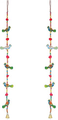 Set of 2 Indian Traditional Door Hanging 5 Wooden Birds Peacock String with Bell, Indian Traditional Decoration for home Wall Temple Bedroom kids room Décor, Gifting (Size :- 30" / 2.5 feet Approx) in Saudi Arabia
