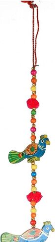 Set of 2 Indian Traditional Door Hanging 5 Wooden Birds Peacock String with Bell, Indian Traditional Decoration for home Wall Temple Bedroom kids room Décor, Gifting (Size :- 30" / 2.5 feet Approx) in Saudi Arabia