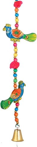 Set of 2 Indian Traditional Door Hanging 5 Wooden Birds Peacock String with Bell, Indian Traditional Decoration for home Wall Temple Bedroom kids room Décor, Gifting (Size :- 30" / 2.5 feet Approx) in Saudi Arabia
