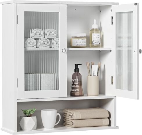 Bathroom Cabinet Wall Mount, Medicine Cabinet with Doors & Adjustable Shlef, Over The Toilet Bathroom Storage Cabinet, Wall Cabinet for Bathroom, Kitchen, Living Room, Bedroom, White in Saudi Arabia