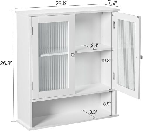 Bathroom Cabinet Wall Mount, Medicine Cabinet with Doors & Adjustable Shlef, Over The Toilet Bathroom Storage Cabinet, Wall Cabinet for Bathroom, Kitchen, Living Room, Bedroom, White in Saudi Arabia