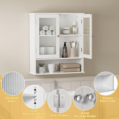 Bathroom Cabinet Wall Mount, Medicine Cabinet with Doors & Adjustable Shlef, Over The Toilet Bathroom Storage Cabinet, Wall Cabinet for Bathroom, Kitchen, Living Room, Bedroom, White in Saudi Arabia