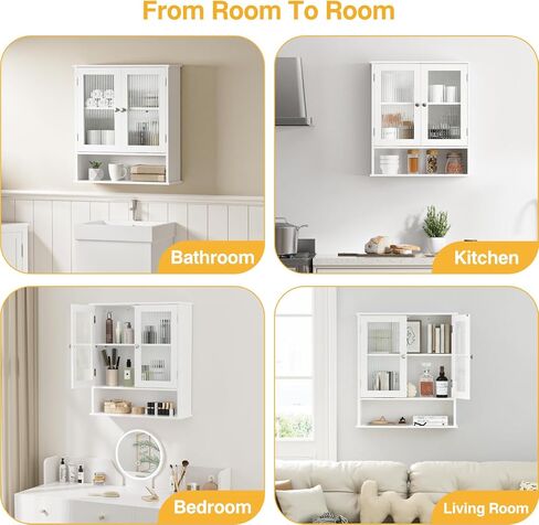 Bathroom Cabinet Wall Mount, Medicine Cabinet with Doors & Adjustable Shlef, Over The Toilet Bathroom Storage Cabinet, Wall Cabinet for Bathroom, Kitchen, Living Room, Bedroom, White in Saudi Arabia