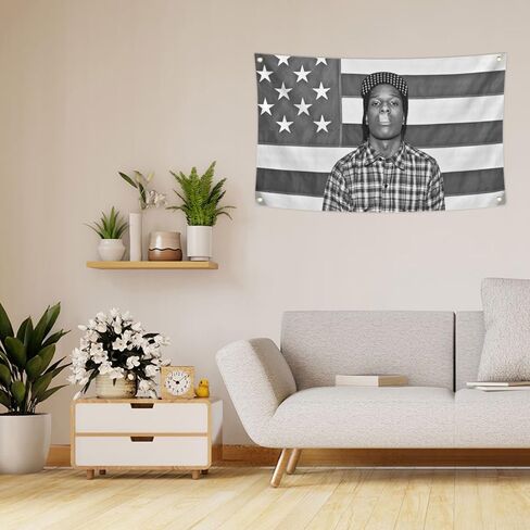 Generic American Rap Asapp Rapper Tapestry 3x5FT نسيج مضحك مع 4 حلقات نحاسية لسهولة التعليق على الحائط لغرفة المعيشة وغرفة النوم وديكور الكلية، كبير، رمادي in Saudi Arabia