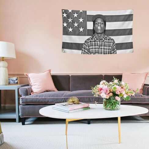 Generic American Rap Asapp Rapper Tapestry 3x5FT نسيج مضحك مع 4 حلقات نحاسية لسهولة التعليق على الحائط لغرفة المعيشة وغرفة النوم وديكور الكلية، كبير، رمادي in Saudi Arabia