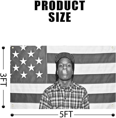 Generic American Rap Asapp Rapper Tapestry 3x5FT نسيج مضحك مع 4 حلقات نحاسية لسهولة التعليق على الحائط لغرفة المعيشة وغرفة النوم وديكور الكلية، كبير، رمادي in Saudi Arabia
