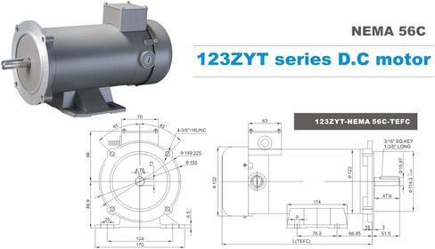 محرك Yaetek DC، 1750 دورة في الدقيقة، 3/4 حصان، 56C، 90 فولت، TEFC، محرك DC مغناطيسي دائم in Kuwait