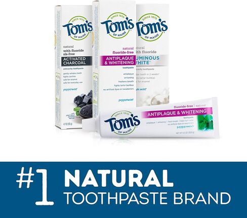 معجون أسنان تومز أوف ماين الطبيعي الخالي من الفلورايد من الناحية النباتية، بالنعناع الفلفلي، 4.7 أونصة، 6 قطع (عبوة من قطعة واحدة) in Kuwait