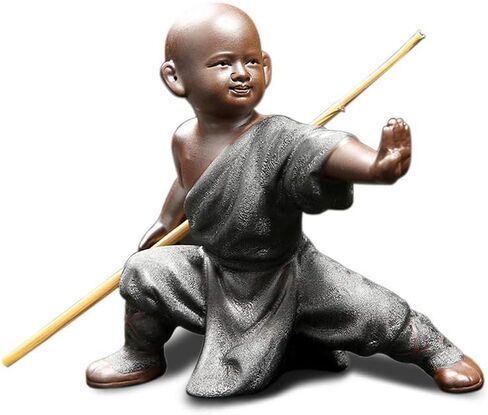 DIYOMR Chinese Kung Fu Shaolin Monk Figurines Crafts Ornaments Statues, Ceramic Kung Fu Martial Arts Sculpture for Home Decor Display Desktop (Silver Gray C) in Saudi Arabia
