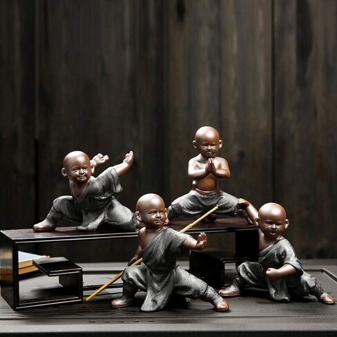 DIYOMR Chinese Kung Fu Shaolin Monk Figurines Crafts Ornaments Statues, Ceramic Kung Fu Martial Arts Sculpture for Home Decor Display Desktop (Silver Gray C) in Saudi Arabia