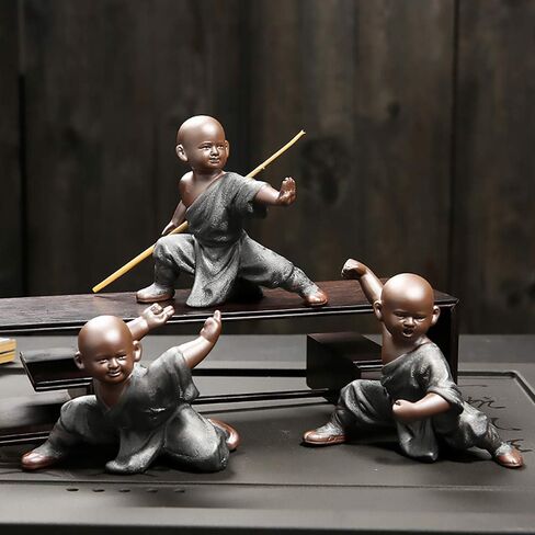 DIYOMR Chinese Kung Fu Shaolin Monk Figurines Crafts Ornaments Statues, Ceramic Kung Fu Martial Arts Sculpture for Home Decor Display Desktop (Silver Gray C) in Saudi Arabia