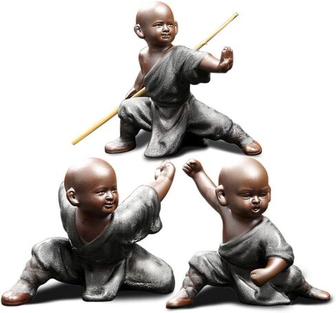 DIYOMR Chinese Kung Fu Shaolin Monk Figurines Crafts Ornaments Statues, Ceramic Kung Fu Martial Arts Sculpture for Home Decor Display Desktop (Silver Gray C) in Saudi Arabia