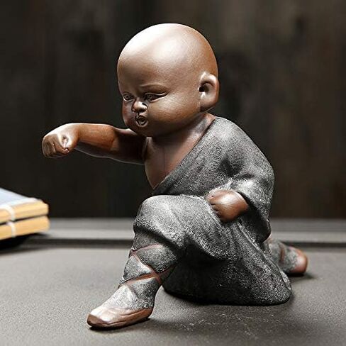 DIYOMR Chinese Kung Fu Shaolin Monk Figurines Crafts Ornaments Statues, Ceramic Kung Fu Martial Arts Sculpture for Home Decor Display Desktop (Silver Gray C) in Saudi Arabia