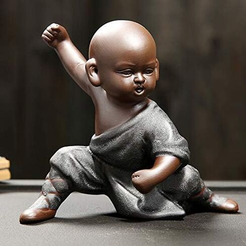 DIYOMR Chinese Kung Fu Shaolin Monk Figurines Crafts Ornaments Statues, Ceramic Kung Fu Martial Arts Sculpture for Home Decor Display Desktop (Silver Gray C) in Saudi Arabia