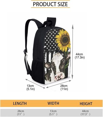 FKELYI American Flag Sunflower Shoulder Bags School Backpack Students Cow Print College Bookbag with Lunch Box Pencil Case in Saudi Arabia