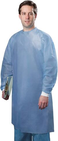 TRONEX 50 Pcs AAMI Level 2 Chemotherapy Gown Chemo-Rated Blue Medical Isolation Gowns Waterproof Hook-and-Loop Neck Closure (Unisize) in Kuwait