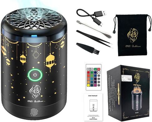 مبخرة كهربائية من Anlising، مبخرة بخور إلكترونية عربية قابلة لإعادة الشحن عبر USB، بخور كهربائي محمول، مبخرة كهربائية للسيارة مع 16 لونًا من مصابيح LED، تستخدم للسيارة والمنزل in Kuwait