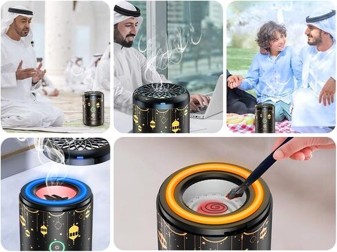 مبخرة كهربائية من Anlising، مبخرة بخور إلكترونية عربية قابلة لإعادة الشحن عبر USB، بخور كهربائي محمول، مبخرة كهربائية للسيارة مع 16 لونًا من مصابيح LED، تستخدم للسيارة والمنزل in Kuwait