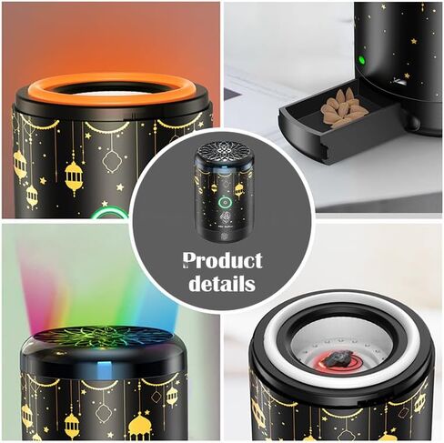 مبخرة كهربائية من Anlising، مبخرة بخور إلكترونية عربية قابلة لإعادة الشحن عبر USB، بخور كهربائي محمول، مبخرة كهربائية للسيارة مع 16 لونًا من مصابيح LED، تستخدم للسيارة والمنزل in Kuwait