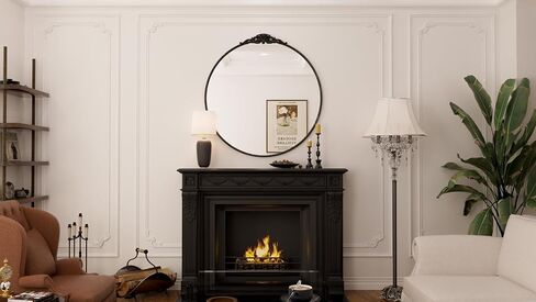 Keonjinn 30" x 30" Round Antique Mirror, Black Vintage Mirrors for Wall with Metal Frame, Circle Vintage Vanity Mirror, Round Bathroom Mirror for Mantle, Living Room, Fireplace, French Cleat Mounting in Saudi Arabia