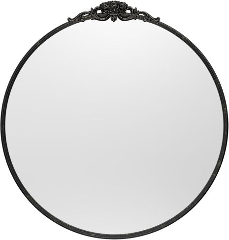 Keonjinn 30" x 30" Round Antique Mirror, Black Vintage Mirrors for Wall with Metal Frame, Circle Vintage Vanity Mirror, Round Bathroom Mirror for Mantle, Living Room, Fireplace, French Cleat Mounting in Saudi Arabia