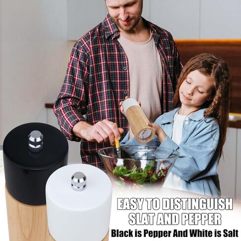 Salt and Pepper Grinder Set, Wooden Pepper Mill Salt Grinders with Adjustable Ceramic Rotor, 6.5 Inch Refillable Spice Grinder Shakers for Kitchen BBQ - 2 Pack (White + Black) in Saudi Arabia