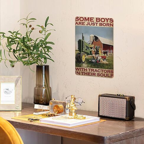 مزرعة الصبي جرار ملصق علامة القصدير المعدنية، بعض الأولاد لديهم جرارات عندما ولدوا، أنيقة الرجعية الفن المرآب حانة رجل الكهف نادي رواية ومثيرة للاهتمام الحمام المرحاض الديكور 12x8 بوصة in Kuwait