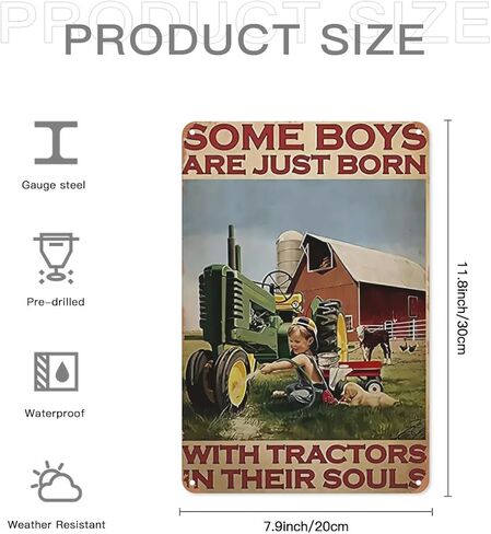 مزرعة الصبي جرار ملصق علامة القصدير المعدنية، بعض الأولاد لديهم جرارات عندما ولدوا، أنيقة الرجعية الفن المرآب حانة رجل الكهف نادي رواية ومثيرة للاهتمام الحمام المرحاض الديكور 12x8 بوصة in Kuwait