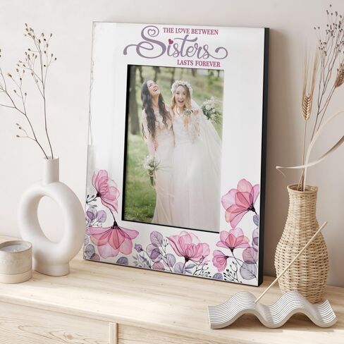 KATE POSH The Love Between Sisters is Forever Picture Frame, Best Sister Ever, Maid of Honor, Bridesmaid, Sister in Law, New Sister, Big Sister (5x7-Horizontal PINK) in Saudi Arabia