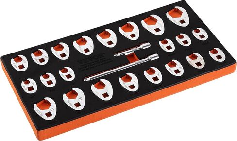 VEVOR 3/8" Drive Crowfoot Wrench Set with 2 Extension Bars, 24-Piece Crows Foot Wrench Set, SAE 3/8"-1" and Metric 10-22 mm, CR-MO Steel Crowfoot Wrench Set, with EVA Tool Organizer in Saudi Arabia