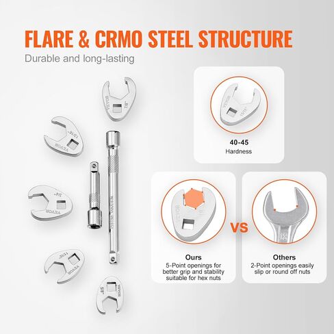 VEVOR 3/8" Drive Crowfoot Wrench Set with 2 Extension Bars, 24-Piece Crows Foot Wrench Set, SAE 3/8"-1" and Metric 10-22 mm, CR-MO Steel Crowfoot Wrench Set, with EVA Tool Organizer in Saudi Arabia