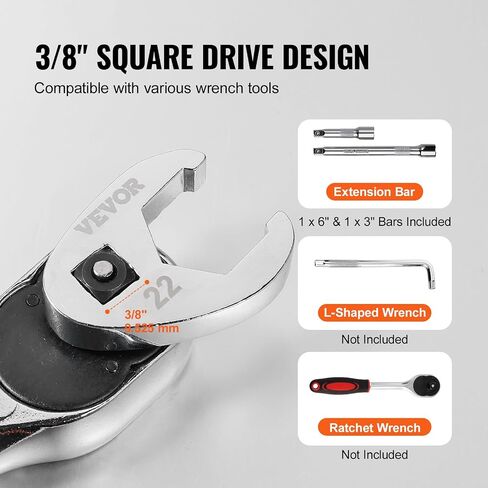 VEVOR 3/8" Drive Crowfoot Wrench Set with 2 Extension Bars, 24-Piece Crows Foot Wrench Set, SAE 3/8"-1" and Metric 10-22 mm, CR-MO Steel Crowfoot Wrench Set, with EVA Tool Organizer in Saudi Arabia