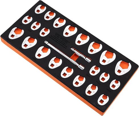 VEVOR 3/8" Drive Crowfoot Wrench Set with 2 Extension Bars, 24-Piece Crows Foot Wrench Set, SAE 3/8"-1" and Metric 10-22 mm, CR-MO Steel Crowfoot Wrench Set, with EVA Tool Organizer in Saudi Arabia