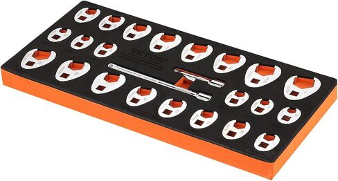 VEVOR 3/8" Drive Crowfoot Wrench Set with 2 Extension Bars, 24-Piece Crows Foot Wrench Set, SAE 3/8"-1" and Metric 10-22 mm, CR-MO Steel Crowfoot Wrench Set, with EVA Tool Organizer in Saudi Arabia