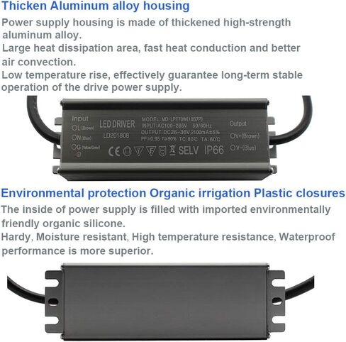 Aluminium IP66 70W LED Driver 2100mA (Constant Current Output) / DC 26-36V (Voltage Output) / AC 100-265V (input votage) Waterproof Power Supply Lighting Transformer Drivers Ballast in Saudi Arabia