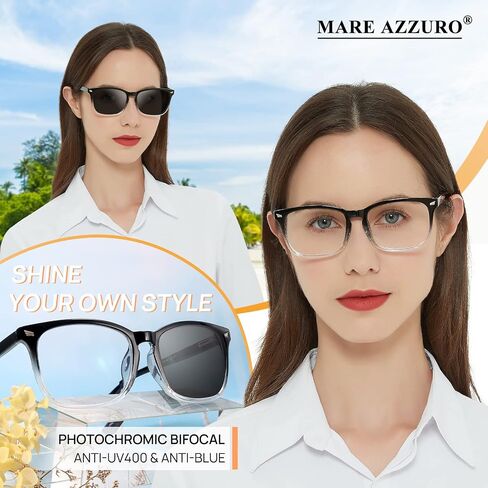 MARE AZZURO Photochromic Bifocal Reading Glasses Women Blue Light Outdoor Readers 1.0 1.25 1.5 1.75 2.0 2.25 2.5 2.75 3.0 3.5 in Saudi Arabia