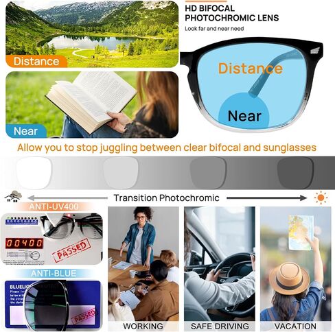 MARE AZZURO Photochromic Bifocal Reading Glasses Women Blue Light Outdoor Readers 1.0 1.25 1.5 1.75 2.0 2.25 2.5 2.75 3.0 3.5 in Saudi Arabia