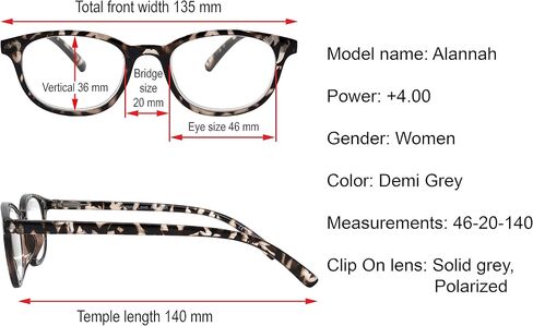 ALANNAH Women's Reading Glasses with Magnetic Clip On Polarized Lens Demi Amber (+3.50) in Saudi Arabia