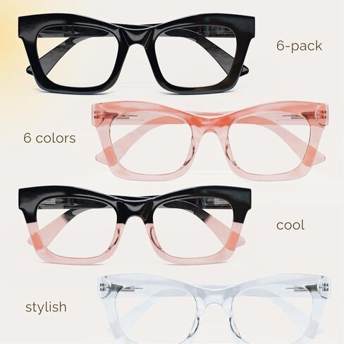 CCVOO 6 Pack Oprah Style Reading Glasses for Women Blue Light Blocking Computer Square Readers with Spring Hinge Men (A1 Mix, 6.0) in Saudi Arabia