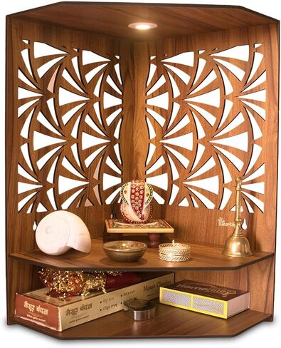 Wooden Temple with LED Spot Light Wall Temple Home Temple Pooja Ghar Puja Temple Mandir Pooja Mandir Best Mandir for Home in USA (Vaayu), Medium, Brown in Saudi Arabia