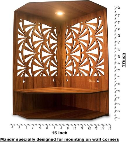 Wooden Temple with LED Spot Light Wall Temple Home Temple Pooja Ghar Puja Temple Mandir Pooja Mandir Best Mandir for Home in USA (Vaayu), Medium, Brown in Saudi Arabia