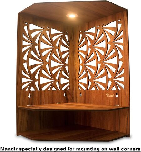 Wooden Temple with LED Spot Light Wall Temple Home Temple Pooja Ghar Puja Temple Mandir Pooja Mandir Best Mandir for Home in USA (Vaayu), Medium, Brown in Saudi Arabia
