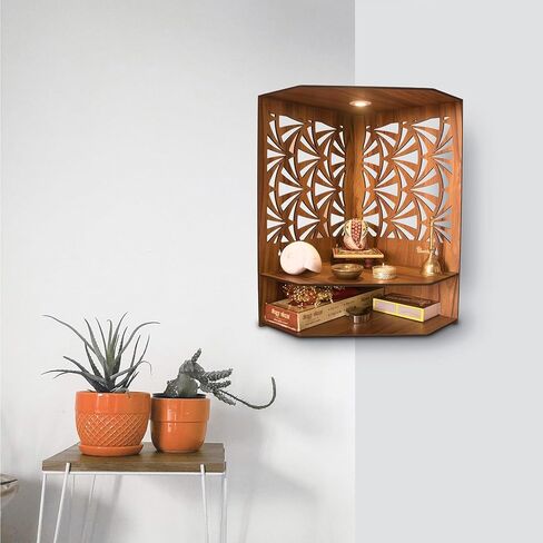 Wooden Temple with LED Spot Light Wall Temple Home Temple Pooja Ghar Puja Temple Mandir Pooja Mandir Best Mandir for Home in USA (Vaayu), Medium, Brown in Saudi Arabia