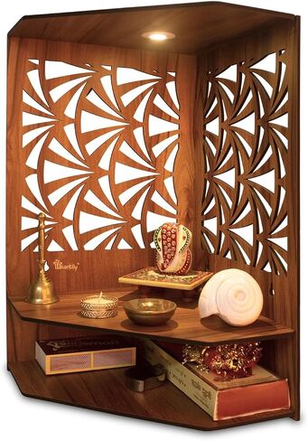 Wooden Temple with LED Spot Light Wall Temple Home Temple Pooja Ghar Puja Temple Mandir Pooja Mandir Best Mandir for Home in USA (Vaayu), Medium, Brown in Saudi Arabia
