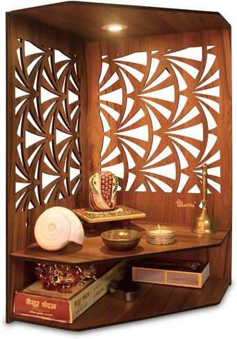 Wooden Temple with LED Spot Light Wall Temple Home Temple Pooja Ghar Puja Temple Mandir Pooja Mandir Best Mandir for Home in USA (Vaayu), Medium, Brown in Saudi Arabia