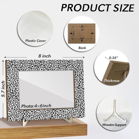 Leopard Print Picture Frames, Decorative Wood Photo Frames Birthday Gifts for Sister Women Girls Mom Daughter Tabletop Display 4x6 Photo Living Room Home Office Desk Decor Party Favor Decorations -024 in Kuwait