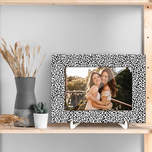 Leopard Print Picture Frames, Decorative Wood Photo Frames Birthday Gifts for Sister Women Girls Mom Daughter Tabletop Display 4x6 Photo Living Room Home Office Desk Decor Party Favor Decorations -024 in Kuwait