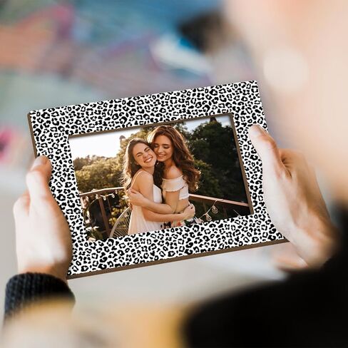 Leopard Print Picture Frames, Decorative Wood Photo Frames Birthday Gifts for Sister Women Girls Mom Daughter Tabletop Display 4x6 Photo Living Room Home Office Desk Decor Party Favor Decorations -024 in Kuwait